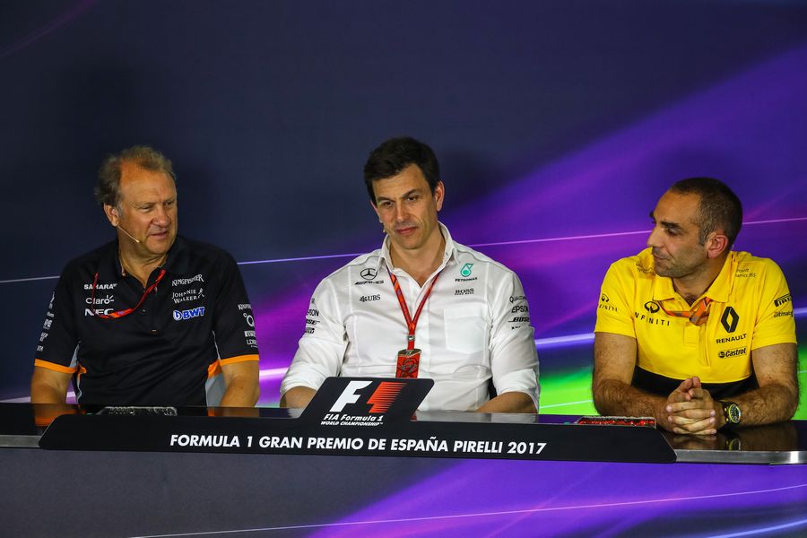 Cyril Abiteboul, Robert Fernley and Toto Wolff in the Press Conference