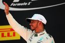 Lewis Hamilton celebrate on the podium
