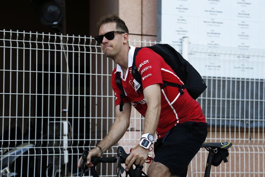 Sebastian Vettel on a bike