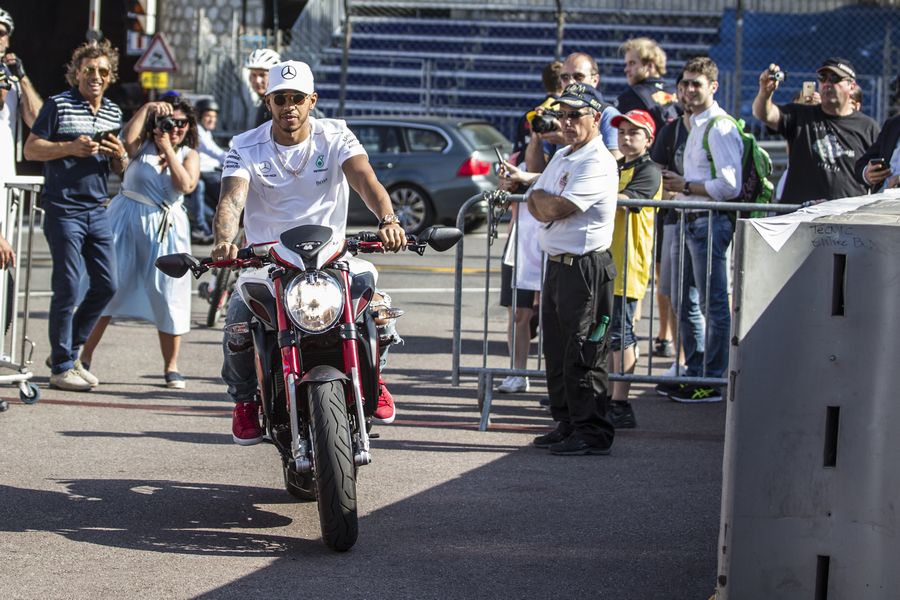 Lewis Hamilton on his MV Agusta Custom Dragster RR LH44 Superbike