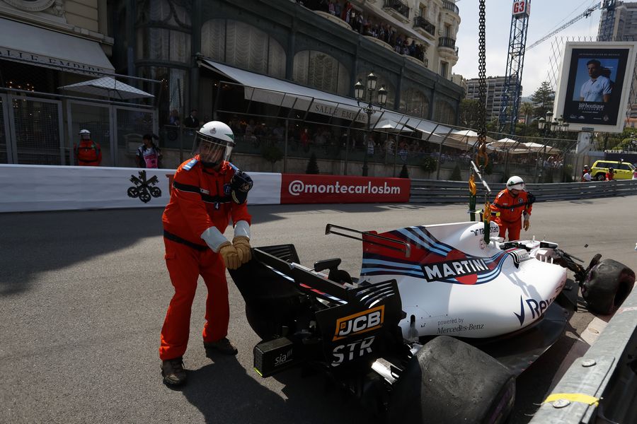 The crashed car of Lance Stroll