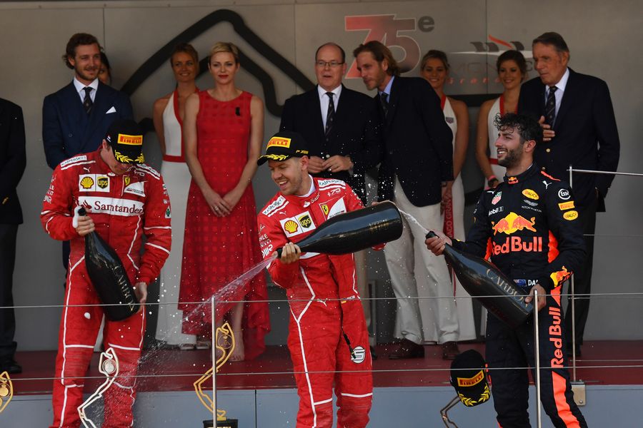 Top Drivers Celebrate On The Podium With The Champagne Formula Photos Espn Co Uk