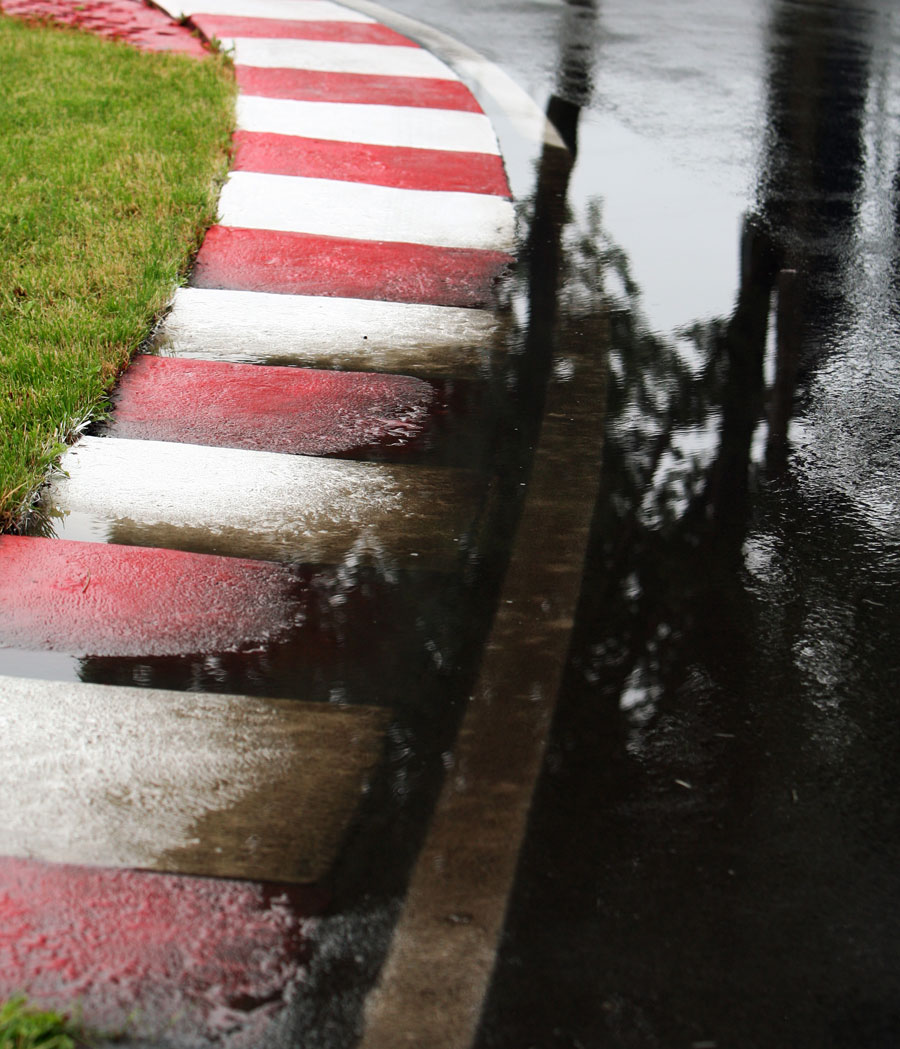 A flooded apex at the Circuit Gilles Villeneuve on Thursday