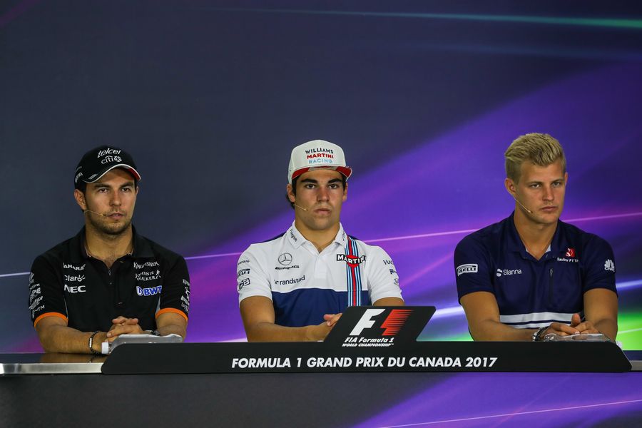 Marcus Ericsson, Sergio Perez and Lance Stroll in the Press Conference