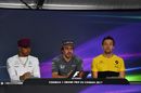 Lewis Hamilton, Fernando Alonso and Jolyon Palmer in the Press Conference
