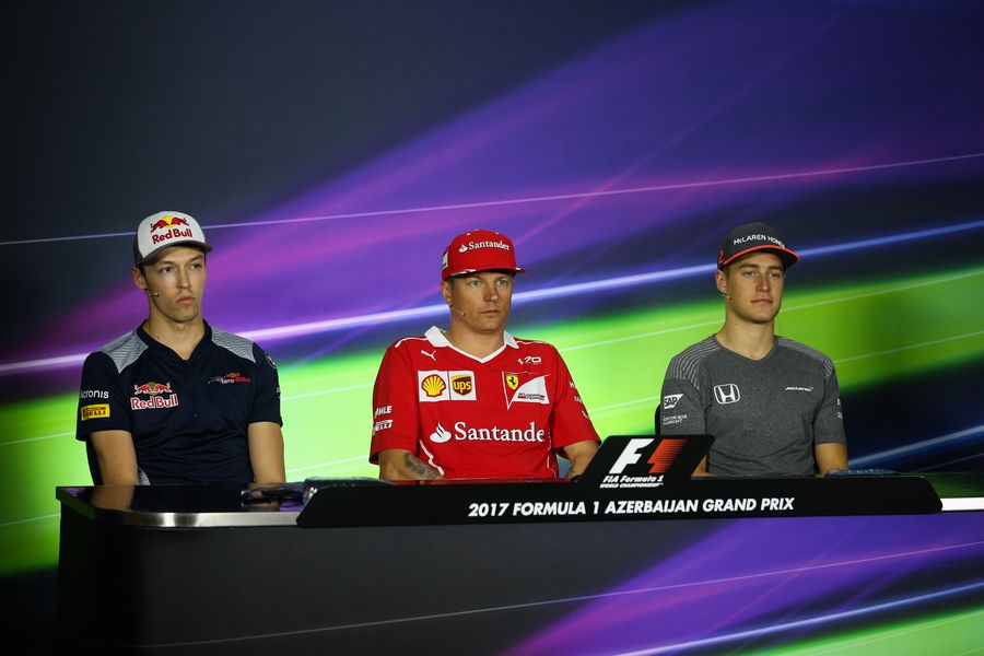 Daniil Kvyat, Kimi Raikkonen and Stoffel Vandoorne in the Press Conference