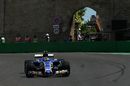 Pascal Wehrlein on track in the Sauber 
