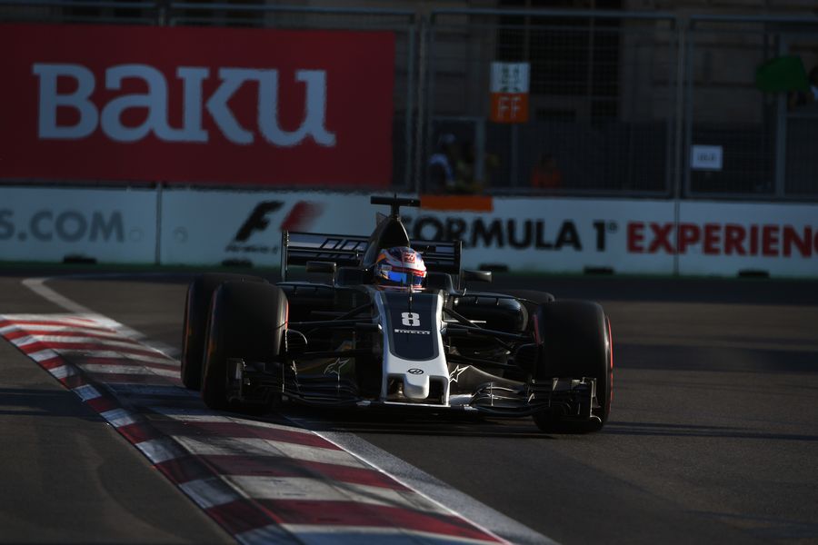 Romain Grosjean on track in the Haas
