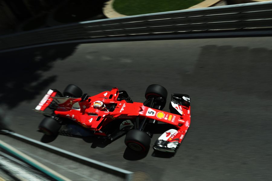 Sebastian Vettel on track in the Force Ferrari
