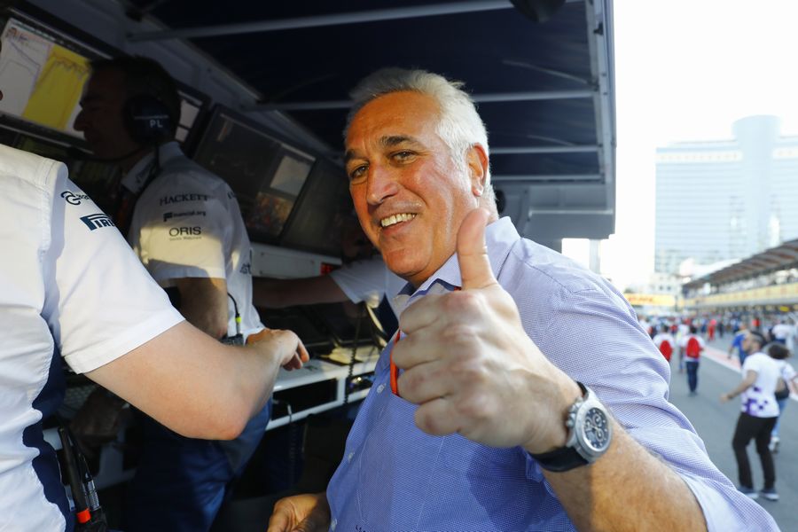Lawrence Stroll celebrates third place for Lance Stroll