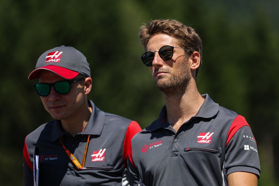 Romain Grosjean walks the track