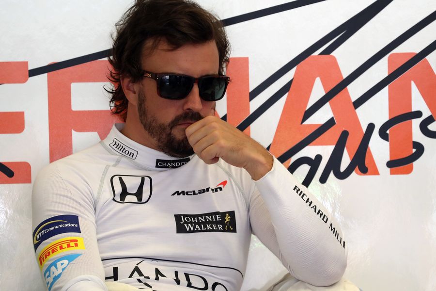 Fernando Alonso in the garage