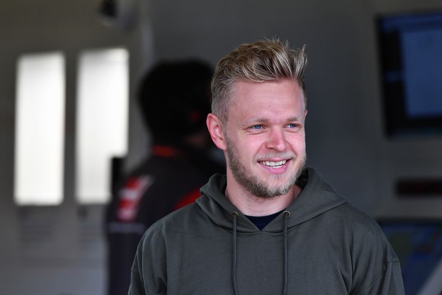 Kevin Magnussen looks relaxed in the garage