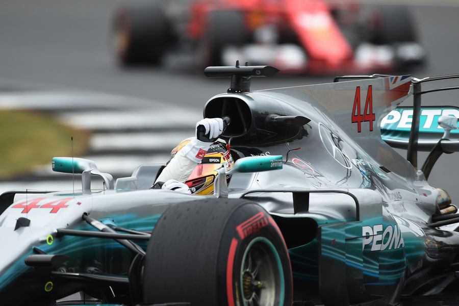 Pole sitter Lewis Hamilton celebrates