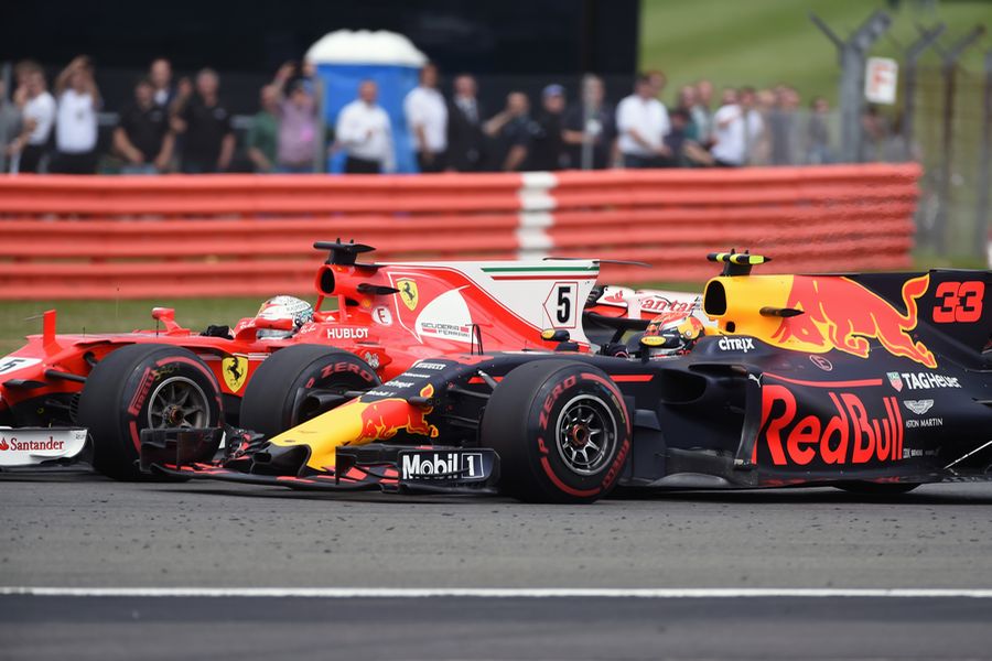 Sebastian Vettel and Max Verstappen battle for position