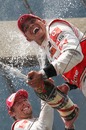 Lewis Hamilton and Jenson Button celebrate their 1-2 finish