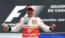 A jubilant Lewis Hamilton on the podium