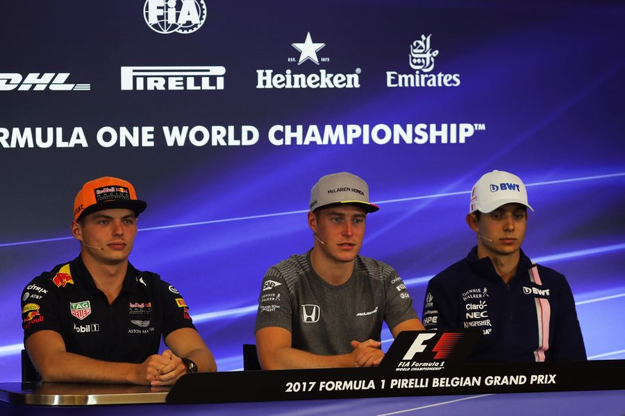 Max Verstappen, Stoffel Vandoorne and Esteban Ocon in the Press Conference
