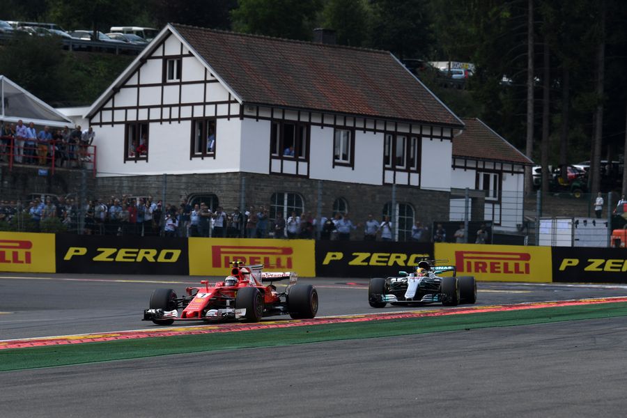 Kimi Raikkonen leads Lewis Hamilton