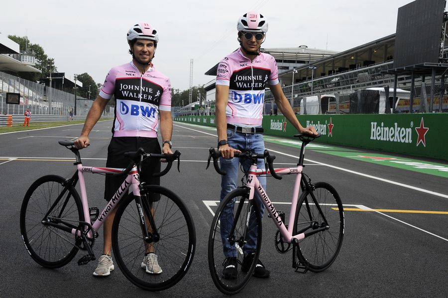 Sergio Perez and Esteban Ocon with bikes
