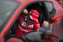 Kimi Raikkonen arrives in the Ferrari F12berlinetta