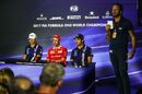 Esteban Ocon, Sebastian Vettel, Sergio Perez and Matteo Bonciani in the Press Conference