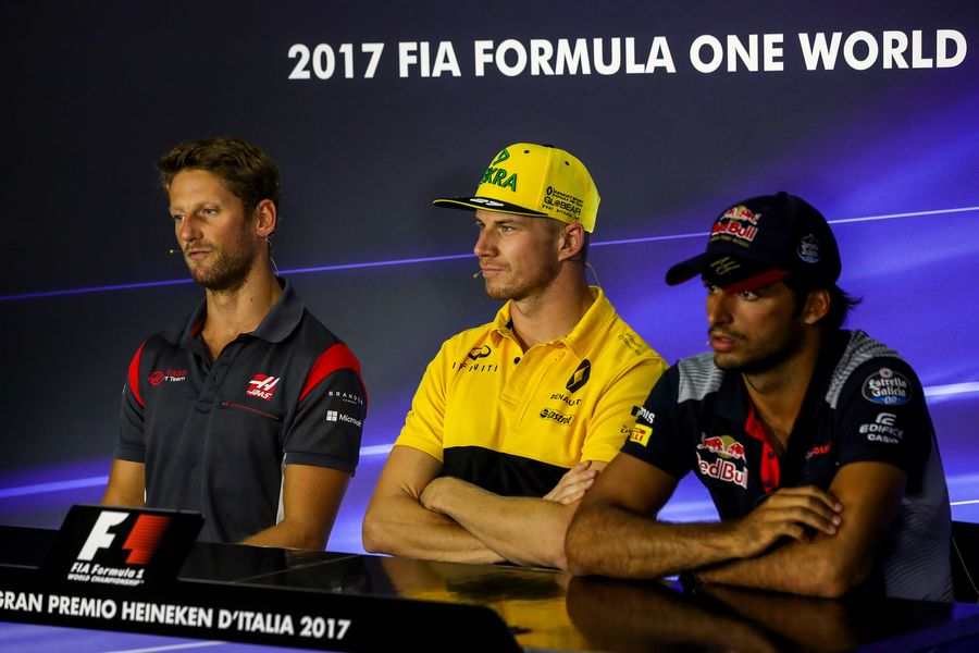 Romain Grosjean, Nico Hulkenberg and Carlos Sainz in the Press Conference