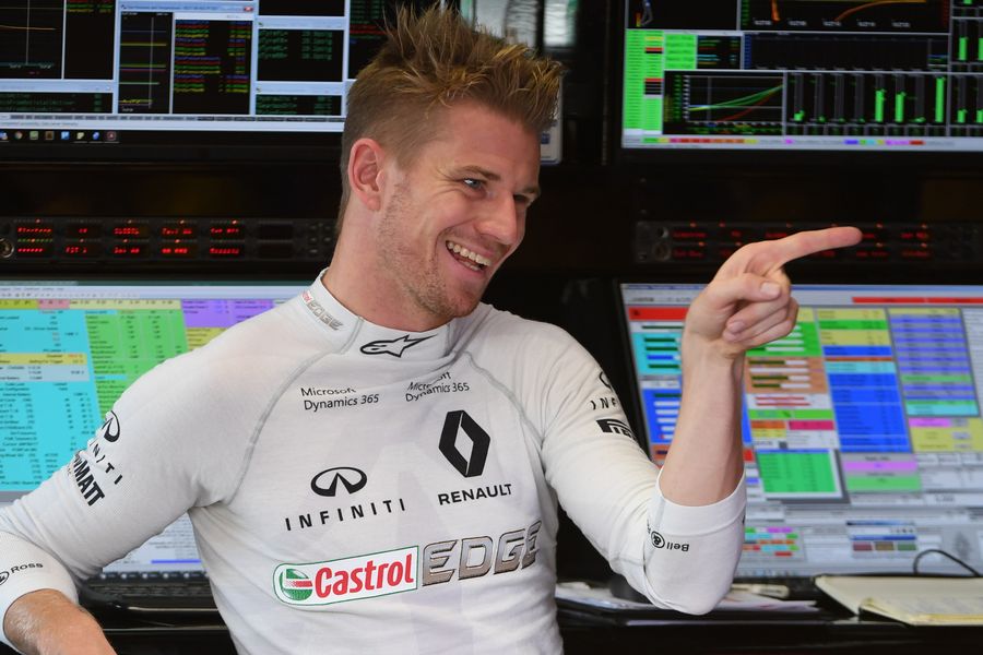 Nico Hulkenberg looks relaxed in the garage