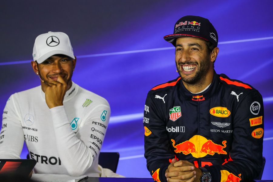 Pole sitter Lewis Hamilton and Daniel Ricciardo in the Press Conference