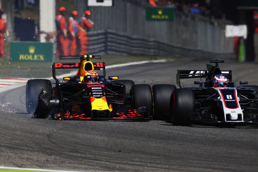 Max Verstappen and Romain Grosjean collide