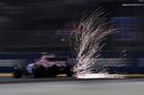Sparks fly from Esteban Ocon's Force India