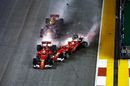 Sebastian Vettel, Max Verstappen and Kimi Raikkonen crash at the start of the race