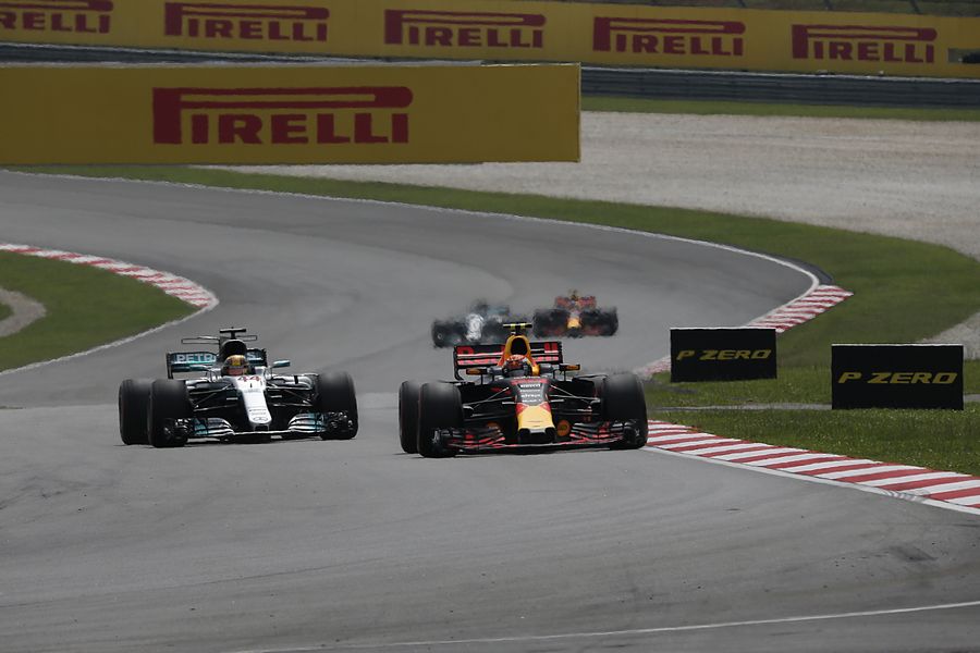 Max Verstappen leads Lewis Hamilton