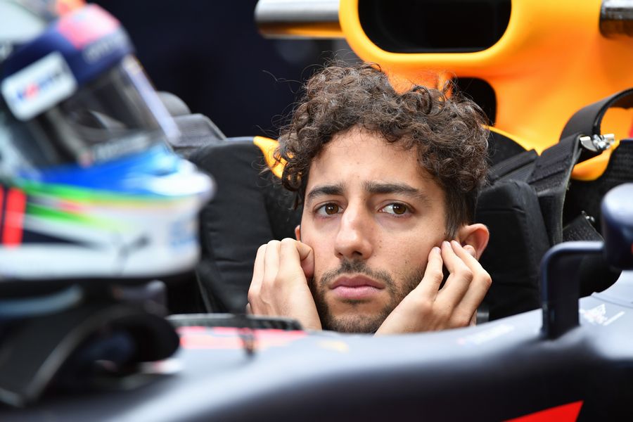 Daniel Ricciardo looks on from the Red Bull cockpit