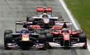 Sebastien Buemi, Fernando Alonso and Lewis Hamilton scrap it out