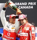 Lewis Hamilton douses Fernando Alonso in champagne