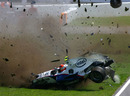 Robert Kubica's BMW Sauber obliterates after hitting the barriers
