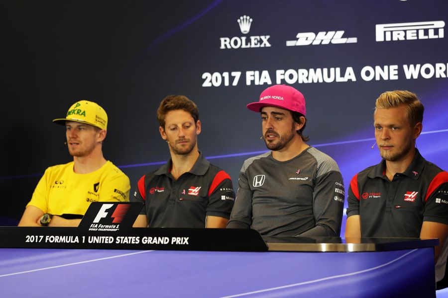 Nico Hulkenberg, Romain Grosjean, Fernando Alonso and Kevin Magnussen in the Press Conference