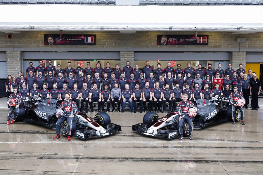 Romain Grosjean and Kevin Magnussen at the Haas F1 team photo