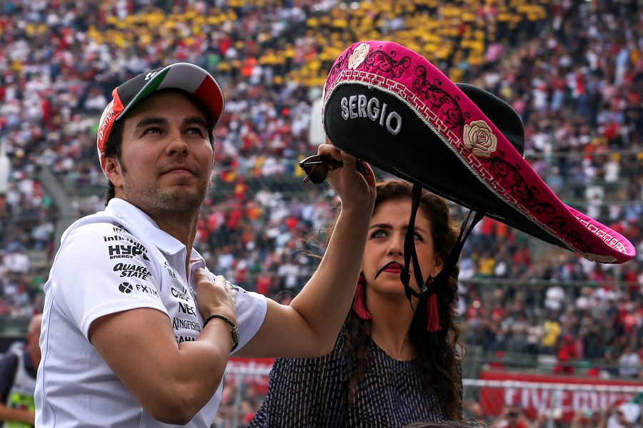 Sergio Perez on the drivers parade with Sombrero hat