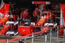 Ferrari SF70-H is worked on in the garage