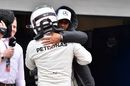 Lewis Hamilton celebrates Valtteri Bottas in parc ferme