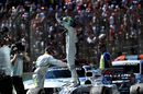 Felipe Massa  celebrates his last Brazilian Grand Prix in parc ferme