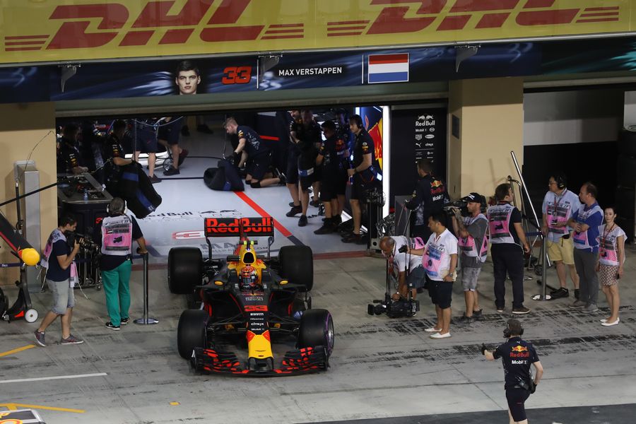Max Verstappen pulls out of the Red Bull garage
