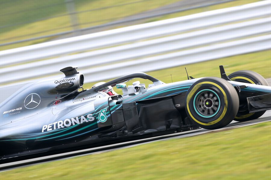 Lewis Hamilton on track in the Mercedes W09 EQ Power+