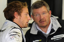 Jenson Button talks to Ross Brawn before free practice at Interlagos 