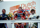 Didier Pironi celebrates on the podium after winning the Dutch Grand Prix