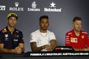 Daniel Ricciardo, Lewis Hamilton and Sebastian Vettel in the Press Conference