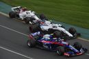 Pierre Gasly, Sergey Sirotkin and Charles Leclerc battle
