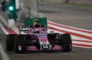 Sergio Perez heads down the pit lane in the Force India